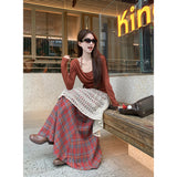 The New 2025 Autumn And Winter Stack Wears Two Layers Of Multi-Layered Splicing Retro Lattice A-Skirt