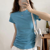 2026 Early Spring Shoulder T-Shirt Women's Short-Sleeved Summer Slimming With Pure Cotton Bra Elastic Tight Body