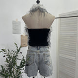 Real Shoot Babes Sexy Plush Hanging Neck High Tie Sling Vest Short Repair Body Suit 6296