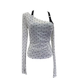 Two Sets With Chest Pad Sling Vest + Velvet Wave Dot Long-Sleeved Mesh T-Shirt Blouse Female 28273