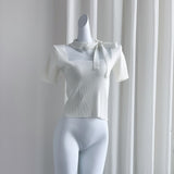 Real Shooting 2026 Summer New Mesh Splicing Milk Yellow Ice Fresh Silk Knitted Shirt Short-Sleeved Top Female Senior Sense