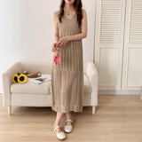 Real Shooting Korean V-Neck Knitted Sling Dress Women's New Summer Temperament Long Vest Skirt