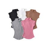 Thai-Style Solid-Colored Elastic Arc Waist-Side Vest T-Shirt Girl With Pure Desire To Ultra-Short-Sleeved Half-Necked Ants Waist T