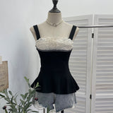 Real Shooting Layer Layer Lace Side With Chest Cushion Elastic Sling Vest A-Sided Skirt Swing Waist Thin Sleeveless Top 9322