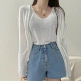 2026 Korean Version Of Spring And Summer New Women's Cool Sack Vest Open Shirt Loose Sun Protection Shirt Knit Two Sets Of Tops
