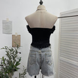 Real Shooting Three-Dimensional Flower Wrapped Breast Vest Women With Chest Pad Outside Wearing Bras Short Sleeveless Top 2718