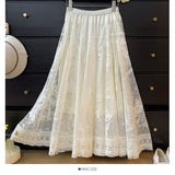 2025 Summer French Gentle Hollow Lace Lace Half-Dress Woman High-Waist A Word Folded Loose Umbrella Skirt