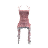 Net Yarn With Hanging Neck Sling Sling Waistcoat Splicing Lace Under The Lace Swing With Sleeveless Top Woman 16511