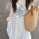 French Blue Floral Tie Sling Dress Dress Female Summer 2025 New Korean Wearing Sweet And Gentle Dress