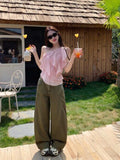 Pink Oblique Shoulder Flower Chiffon Top Female Summer Korean Design Sweet Little Man Multi-Layer Lotus Leaf Side Vest