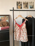 Small Fresh Sweet Broken Lace Fake Two Slings Summer New Age-Reed Girl Wind Korean Thin Tops Off Female