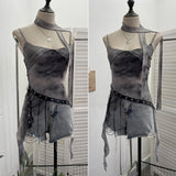 Spice Girls Newspaper Tie-Dye Printing Net Waste Vest Irregular Rope Ribbon 1197