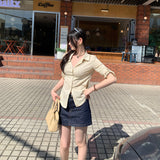 Design-Sensitive Shirt Collar Adjustable Cuff Five-Sleeve T-Shirt Women's Early Spring 2026 New POLO Shirt Small Top
