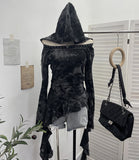 Real Shooting Niche Does Not Hit The Wasteland Hottie Wearing Hooded Holes Long Sleeves Irregular Ribbon Clothing 9297