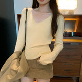 High-Level Sense V-Neck With Long-Sleeved Knitted Bottom Shirt Women's Autumn 2025 New Korean Atmosphere Sense Early Autumn Top