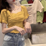 Summer 2025 New Retro French Blouse Collared Care Machine Slim Thin Short-Sleeved Knitwear Woman