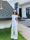 French One-Word Collar Slanted Short-Sleeved T-Shirt For Women's Summer Design Sense Of The Lotus Leaf Side Short-Carved Shoulder Coat