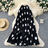 Vintage Big Wave Point Hundred Folded Skirt High-End Half-Dress Women 2026 Spring New High-Waist A Pendant Long Dress