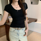 European Goods High-End Feel Shoulder Repair Short-Sleeved T-Shirt Women's Summer 2025 New Niche Fashion Thin Top