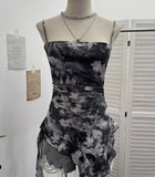 Dizzling Sling Sleeve Vest Women Wearing Slimming Net Yarn Irregular Ribbon Sleeveless Top 1227