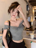Pure Style Hottie Shoulder Shoulder Short Sleeve T-Shirt Girl Summer Design Feeling Short Umbilled Bone Top
