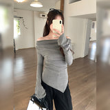 2026 New Year's Red Design Sense Niche Folds Irregularly Led Long-Sleeved T-Shirts For Women's New Bottoming Shirts