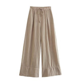 2025 Summer New Women's Neck Neck Neck Linen Shirt Vest Straight Trousers Set