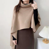 South Korea Dongdaemun 2026 Winter New Irregular High-Collar Knitting Cloak Leisure Warm Shawl Cloth Woman Tide