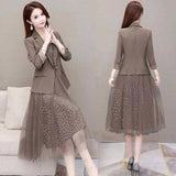 2025 New Spring And Autumn Atmosphere Mid-Year Mother Early Autumn Small Aroma Style Two-Set Dress Long-Sleeved Temperament Code