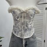 Spice Girls Lace Embroidered Shoulder Strap Bra Bra Slap Brat Tight Body Short Umbilly Blouse Blouse Woman 1535