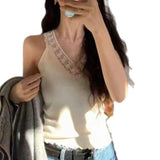 2026 Spring And Summer French Sweet Wind V-Neck Splicing Lace Repair With Sleeveless Knitted Vest Top