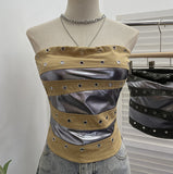 Punk Y2k Spice Girls Festival Wears Spliced Brats With Bra Vest Short Sleeveless Top 1338