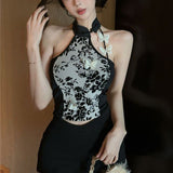 New Chinese Style Hanging Neck Sling Vest Female Outside Wearing Xiatai Hottie Fish Bone Bosom Small Top Unique Beauty