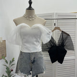 Thai Hottie Net Yarn Strap Splicing Bra Vest With Chest Cushions Anti-Slip Short Top Female 8128