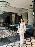 Pure Lusty Sexy Royal Sister Print Waist-And-Ear Neck Sleeveless Dress Temperament Thin Dress With Shawl Summer