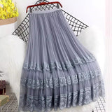 Half-Body Skirt 2025 Spring Korean Version Of The New High-Waisted Lace Splicing Mesh Dress Female 100-Folded Skirt A-Word Long Skirt