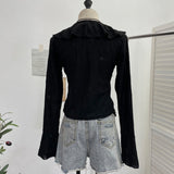 Dark Wind To Make Old Hole Horn Long Sleeve Open Shirt Tie With Lotus Leaf Side V Collar Sunscreen Shirt 9280