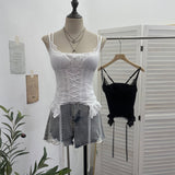 Summer Outside Wearing Hottie Fake Two Splicing Lace Slings Vest Short Sleeveless Top 12282