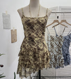 Real Shooting Mesh Yarn Irregular Rivet Vest Dress Women 2025 Summer Dress New Lotus Edge Sleeveless Top 1273