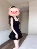Black Sleeveless Sling Dress Women's Summer French Sweet Temperament To Show Thin Pony Thorny Skirt