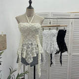 Real-Patlace With Hanging Neck Tector Lace Three-Dimensional Flower Sling Vest Irregular Ribbon Sleeveless Top 9330