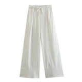 2025 Summer New Women's Neck Neck Neck Linen Shirt Vest Straight Trousers Set