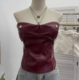 Real-Action Self-Breasted Chest Pads Anti-Slip Pu Leather Tector Zipper Design-Scuffless Top 8072