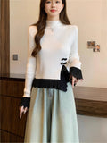 New Chinese Fake Two Knitted Shirt Women Autumn And Winter Explosion Black Turtleneck Inside The Bottom Shirt Design Top