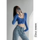 Spice Girls Short-Num T-Shirt Embody Temperament V Collar Long-Sleeved T-Shirt Thai Summer Spring And Autumn Winter Top