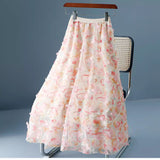 Three-Dimensional Broken Flower Skirt Fairy Fairy Summer Mesh 2025 New High-Waist Yarn Skirt Medium Long Mesh Skirt