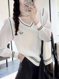 Vintage Mahjong Flower Short V-Neck Knitted Sweater Vest Vest Women Spring And Autumn Folding Over The Outside Of The College Style Top